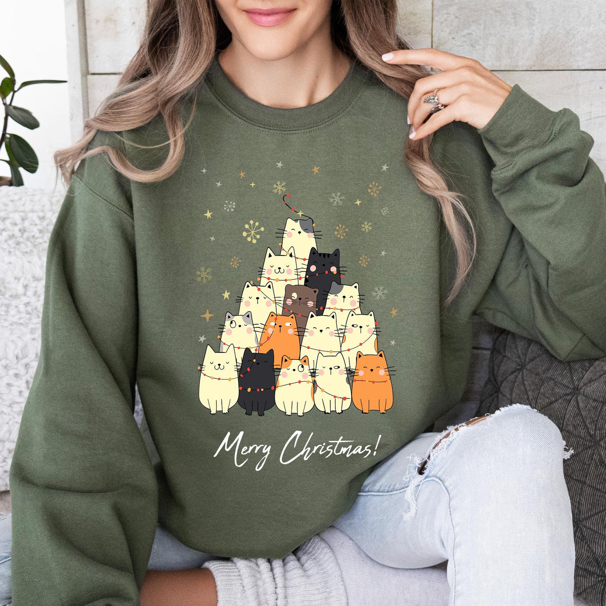 Christmas Cat Tree Sweatshirt, Christmas Cats Sweatshirt, Meow Christmas Sweatshirt, Cat Lover Gift, Cute Christmas Tshirt, Holiday Crewneck