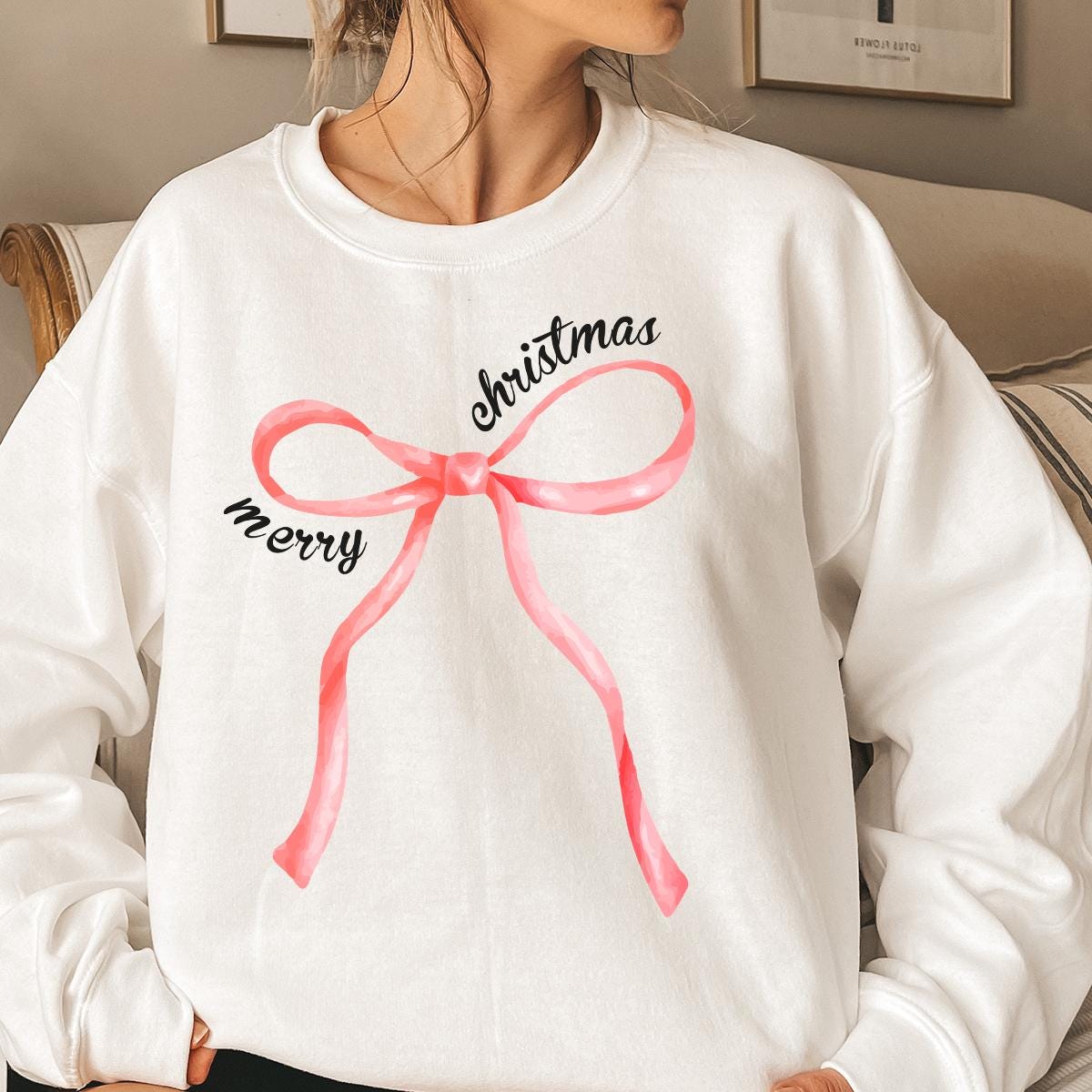 Red Bow Coquette Christmas Sweater, Merry Christmas Bow Sweatshirt, Holiday Bow Sweater Gifts, Merry Christmas Coquette Sweater for Holidays