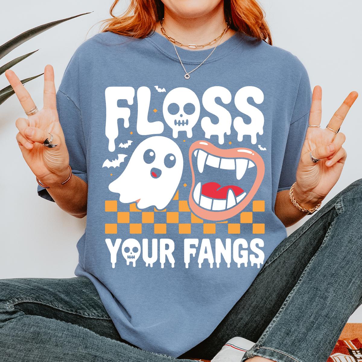 Dental Halloween Shirt, Funny Dental Hygienist Tee, Floss Your Fangs Tee, Halloween Assistant Tec Tee, Gift For Dental Tech, Comfort Colors®