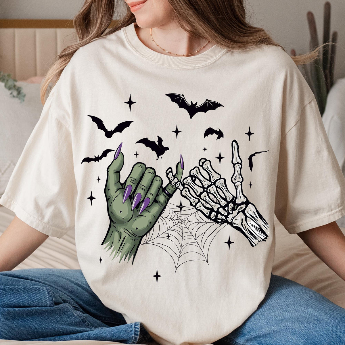 Halloween Skeleton Hands Comfort Colors® Shirt, Wicked Hands Couples Tee, Scary Gift for Couples, Spooky Season Retro Fall Halloween T-shirt