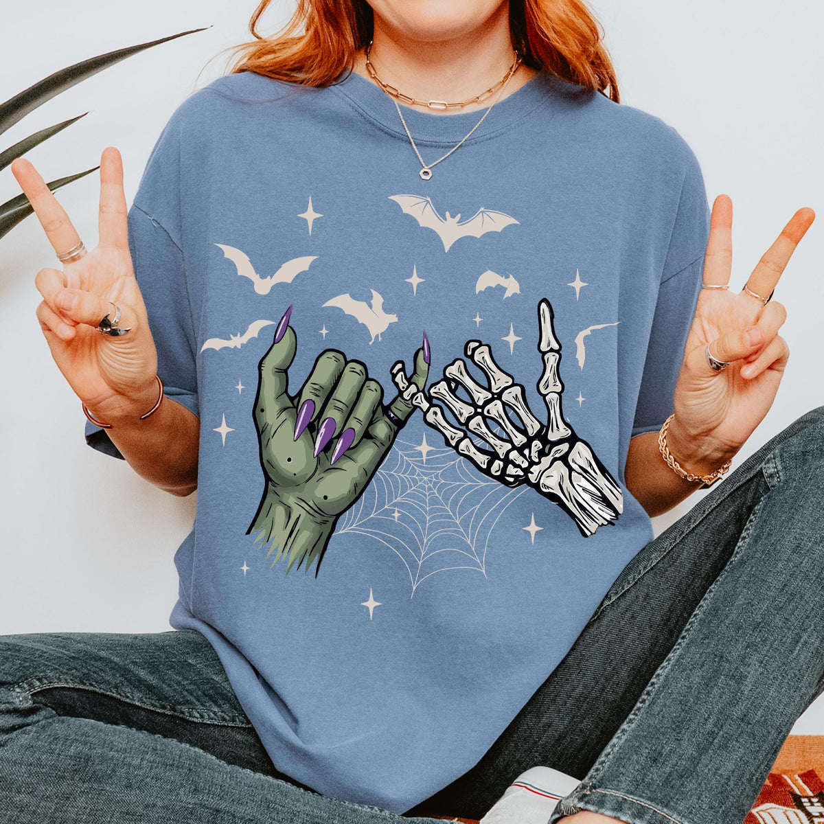 Halloween Skeleton Hands Comfort Colors® Shirt, Wicked Hands Couples Tee, Scary Gift for Couples, Spooky Season Retro Fall Halloween T-shirt