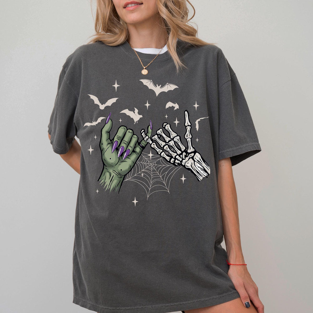 Halloween Skeleton Hands Comfort Colors® Shirt, Wicked Hands Couples Tee, Scary Gift for Couples, Spooky Season Retro Fall Halloween T-shirt