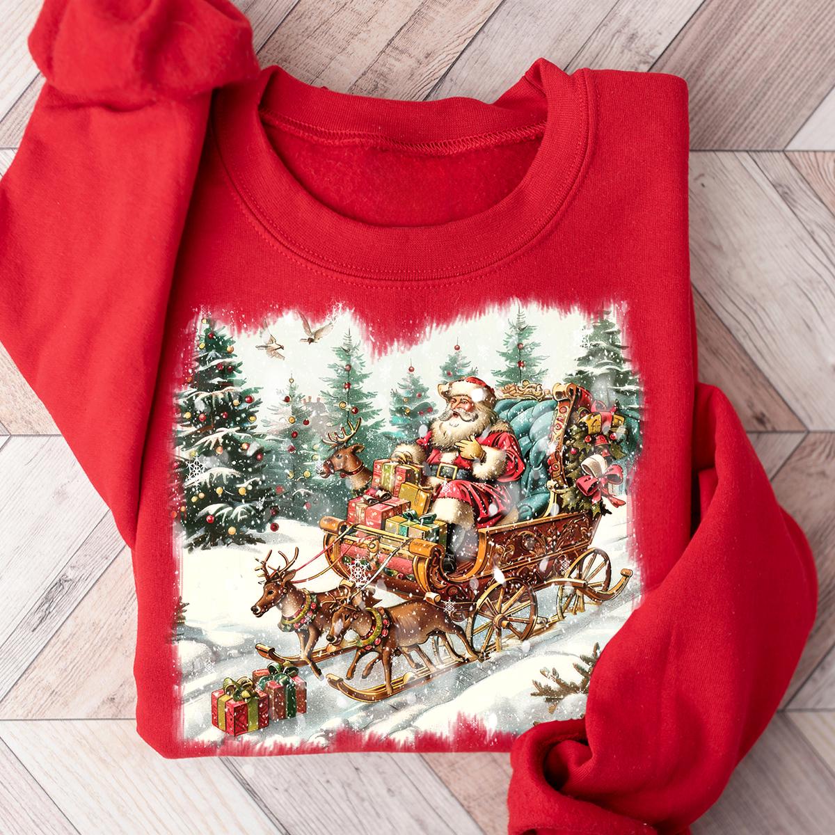 Vintage Santa Crewneck Sweatshirt, Christmas Women Men Top Holiday Reindeer Lover Gift Xmas Sweater, Unisex Nineties Retro Santa Claus Shirt