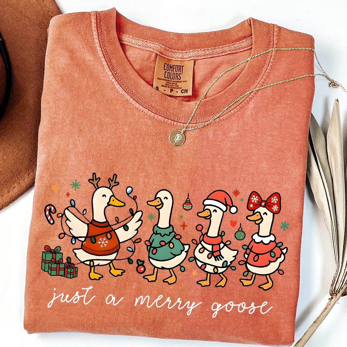 Christmas Comfort Colors® Goose Shirt, Funny Holiday Santa Lights Tee, Festive Jolly Goose Tee, Just A Merry Goose Tee, Merry Christmas Tees