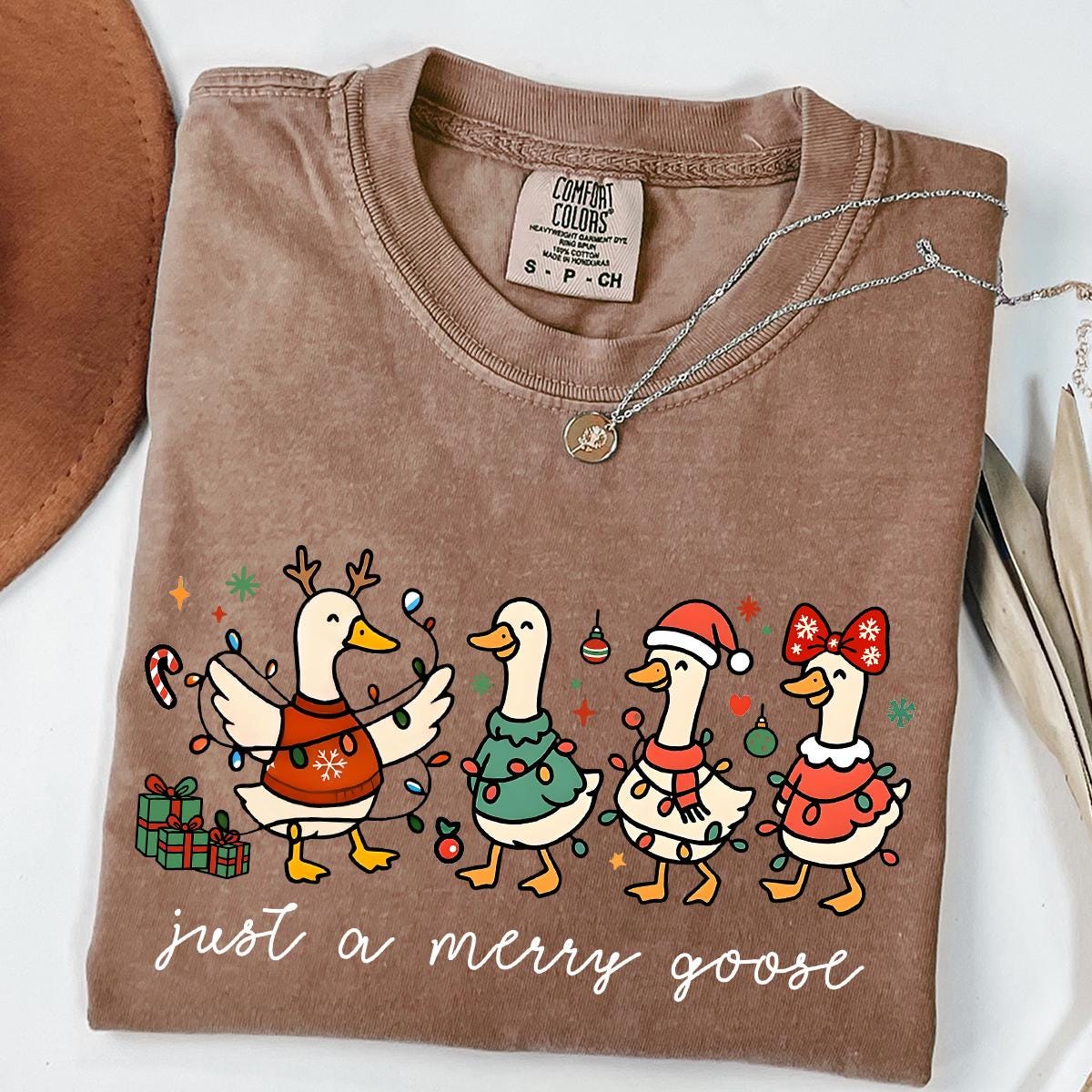 Christmas Comfort Colors® Goose Shirt, Funny Holiday Santa Lights Tee, Festive Jolly Goose Tee, Just A Merry Goose Tee, Merry Christmas Tees
