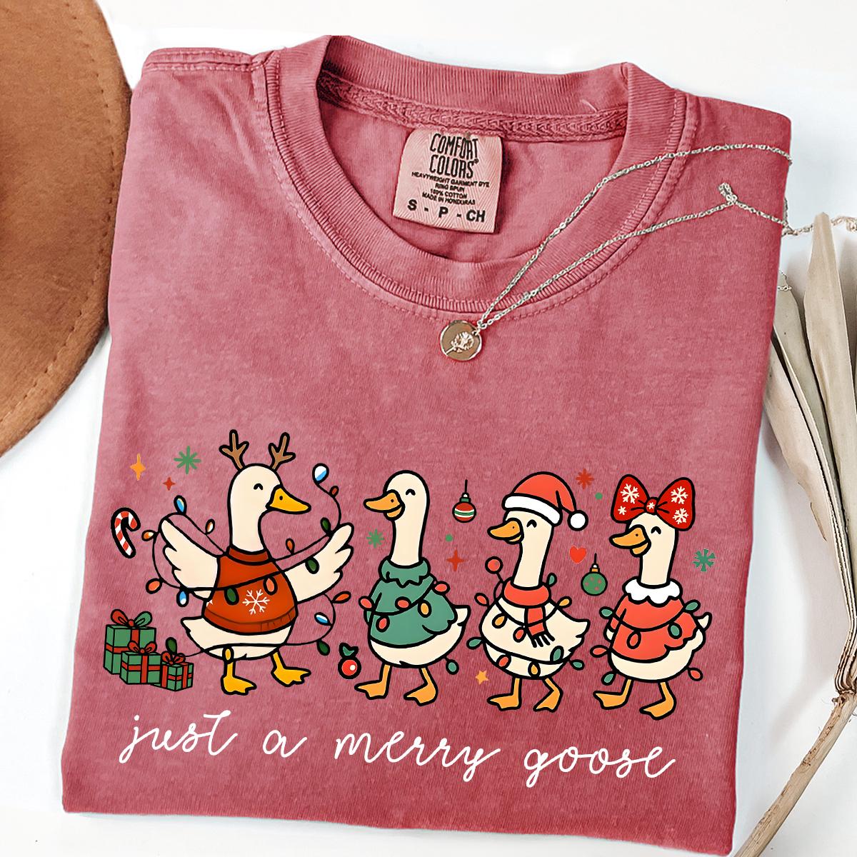 Christmas Comfort Colors® Goose Shirt, Funny Holiday Santa Lights Tee, Festive Jolly Goose Tee, Just A Merry Goose Tee, Merry Christmas Tees