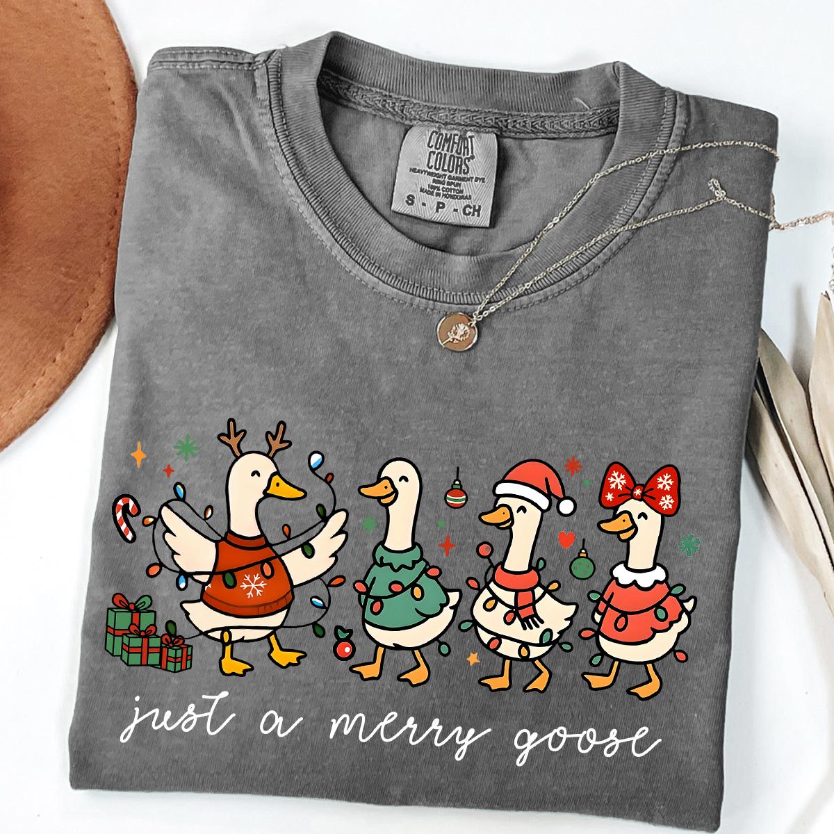 Christmas Comfort Colors® Goose Shirt, Funny Holiday Santa Lights Tee, Festive Jolly Goose Tee, Just A Merry Goose Tee, Merry Christmas Tees