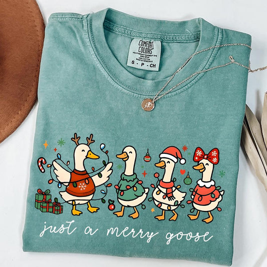 Christmas Comfort Colors® Goose Shirt, Funny Holiday Santa Lights Tee, Festive Jolly Goose Tee, Just A Merry Goose Tee, Merry Christmas Tees