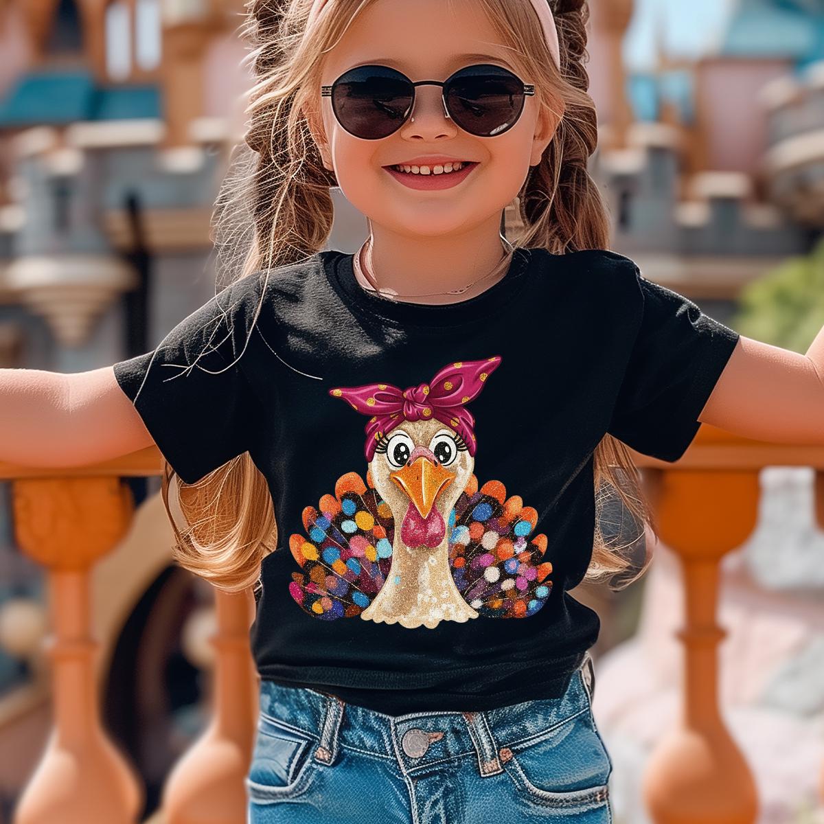 Thanksgiving Girls Shirt, Coquette Turkey at the Table shirt, Girls Shirt, Turkey Shirts for Thanksgiving Girls, Toddler Thanksgiving Shirts