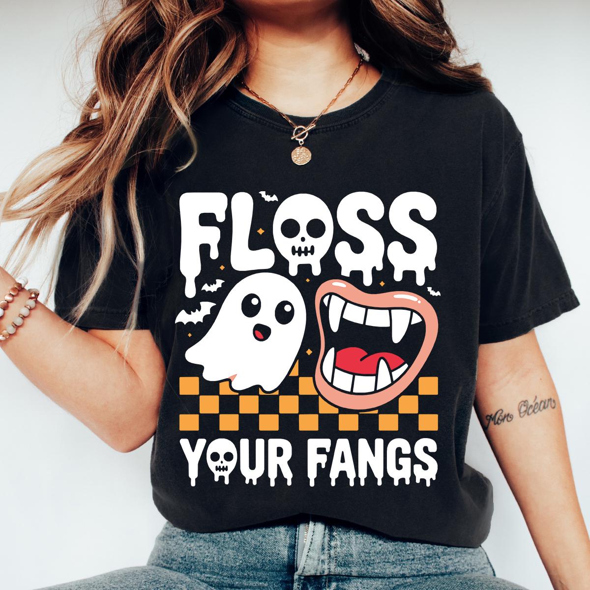 Dental Halloween Shirt, Funny Dental Hygienist Tee, Floss Your Fangs Tee, Halloween Assistant Tec Tee, Gift For Dental Tech, Comfort Colors®