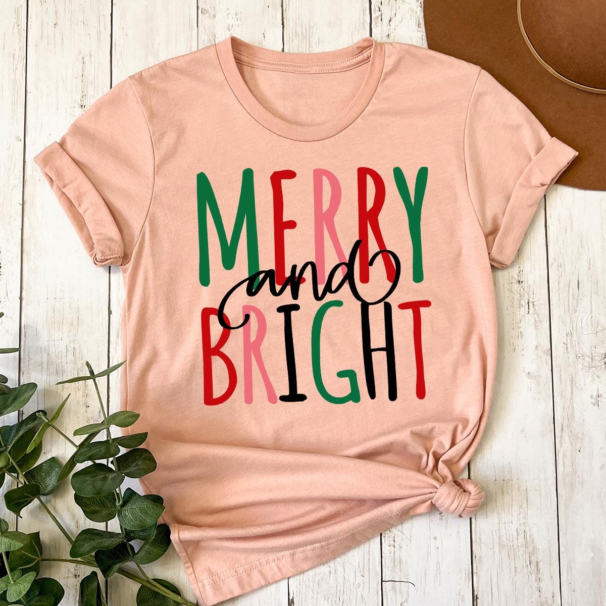 Merry and Bright Christmas Tee, Women's Christmas Shirt, Christmas Gifts, Long Sleeve Shirt, Cute Xmas Gift for Her, Christmas Shirt for Her