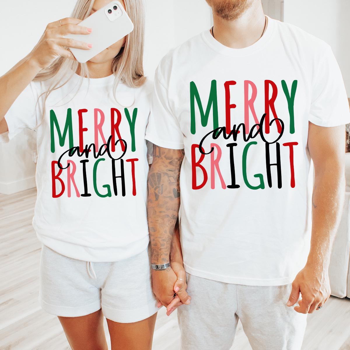 Merry and Bright Christmas Tee, Women's Christmas Shirt, Christmas Gifts, Long Sleeve Shirt, Cute Xmas Gift for Her, Christmas Shirt for Her
