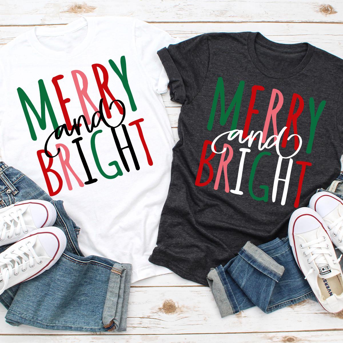 Merry and Bright Christmas Tee, Women's Christmas Shirt, Christmas Gifts, Long Sleeve Shirt, Cute Xmas Gift for Her, Christmas Shirt for Her