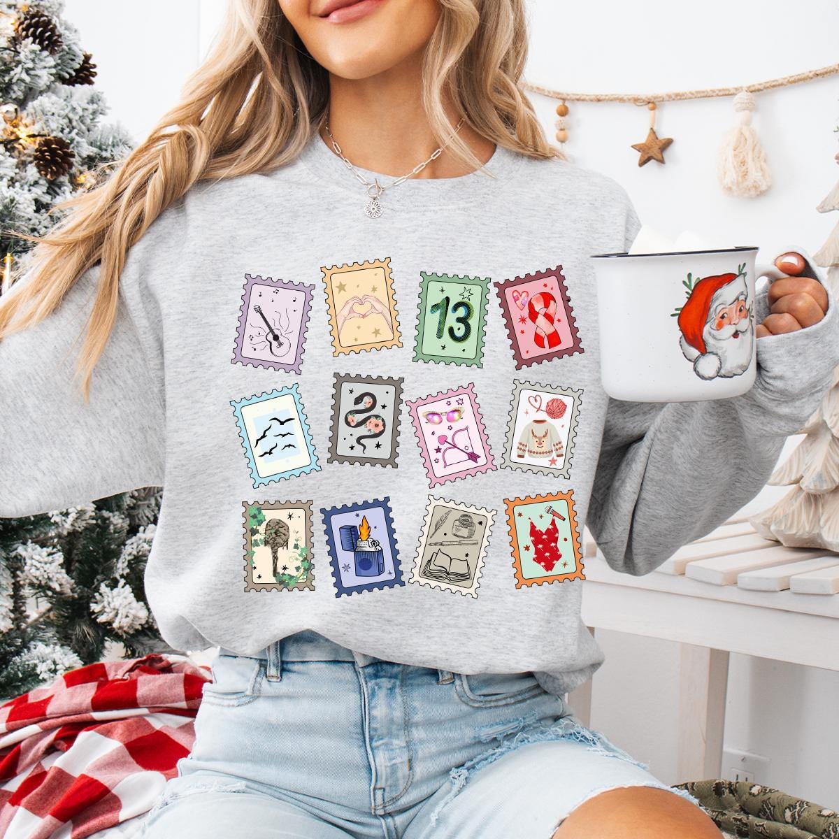 Music Stamps Sweatshirt, Crewneck Sweatshirt, Cute Album Symbols Sweatshirt, Music Fan Gift, Daughter gift idea Shirts, Christmas Sweatshirt
