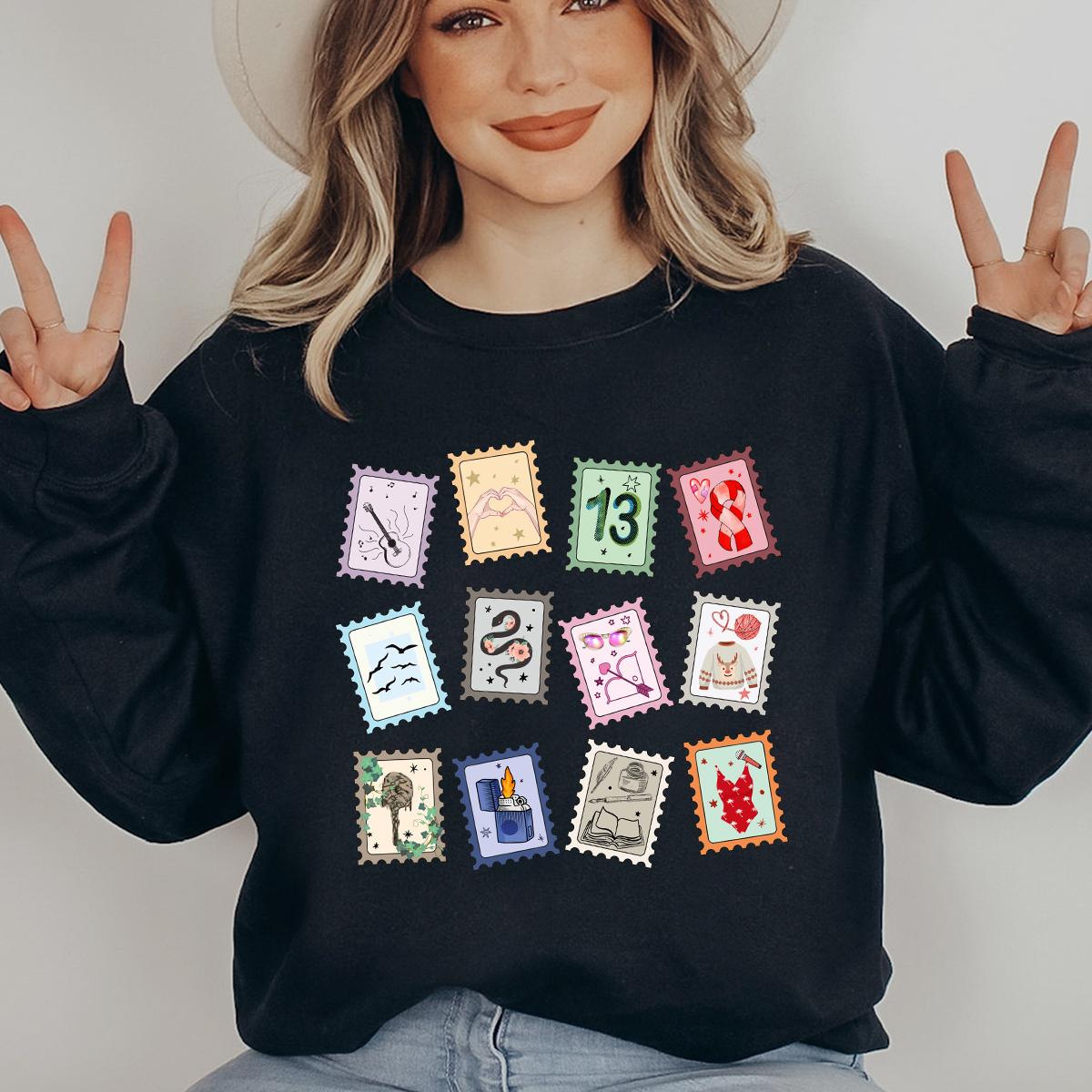 Music Stamps Sweatshirt, Crewneck Sweatshirt, Cute Album Symbols Sweatshirt, Music Fan Gift, Daughter gift idea Shirts, Christmas Sweatshirt