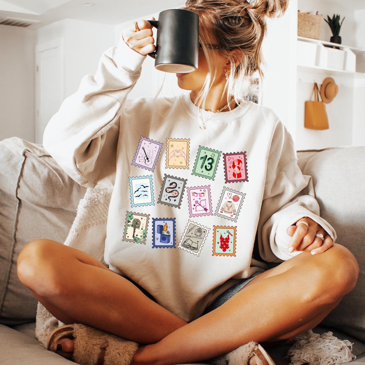 Music Stamps Sweatshirt, Crewneck Sweatshirt, Cute Album Symbols Sweatshirt, Music Fan Gift, Daughter gift idea Shirts, Christmas Sweatshirt