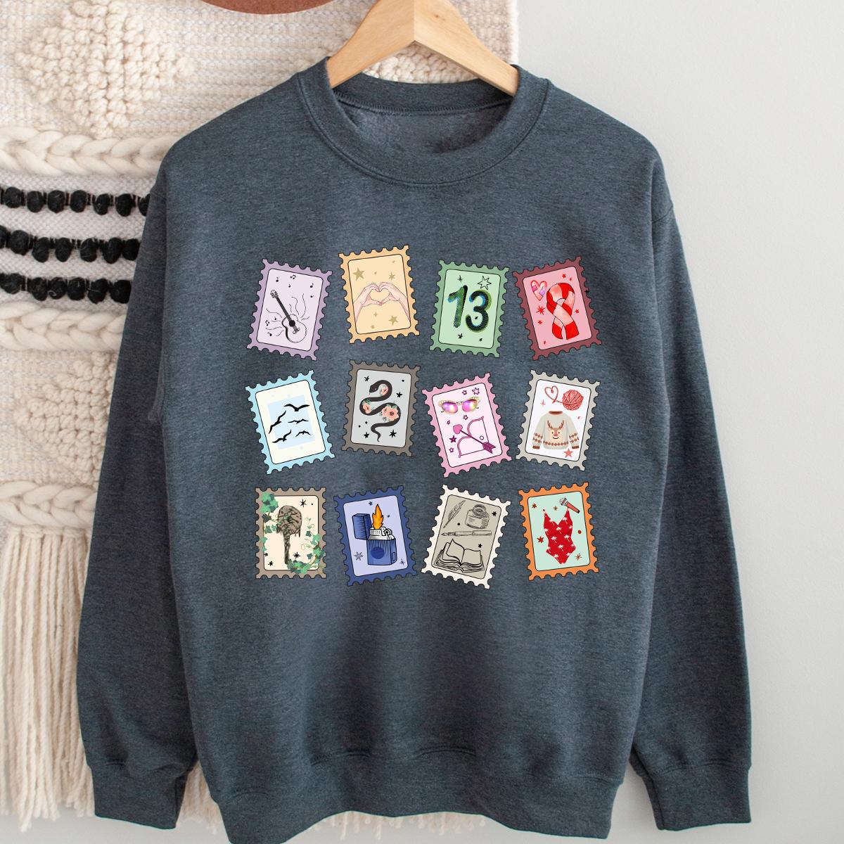 Music Stamps Sweatshirt, Crewneck Sweatshirt, Cute Album Symbols Sweatshirt, Music Fan Gift, Daughter gift idea Shirts, Christmas Sweatshirt