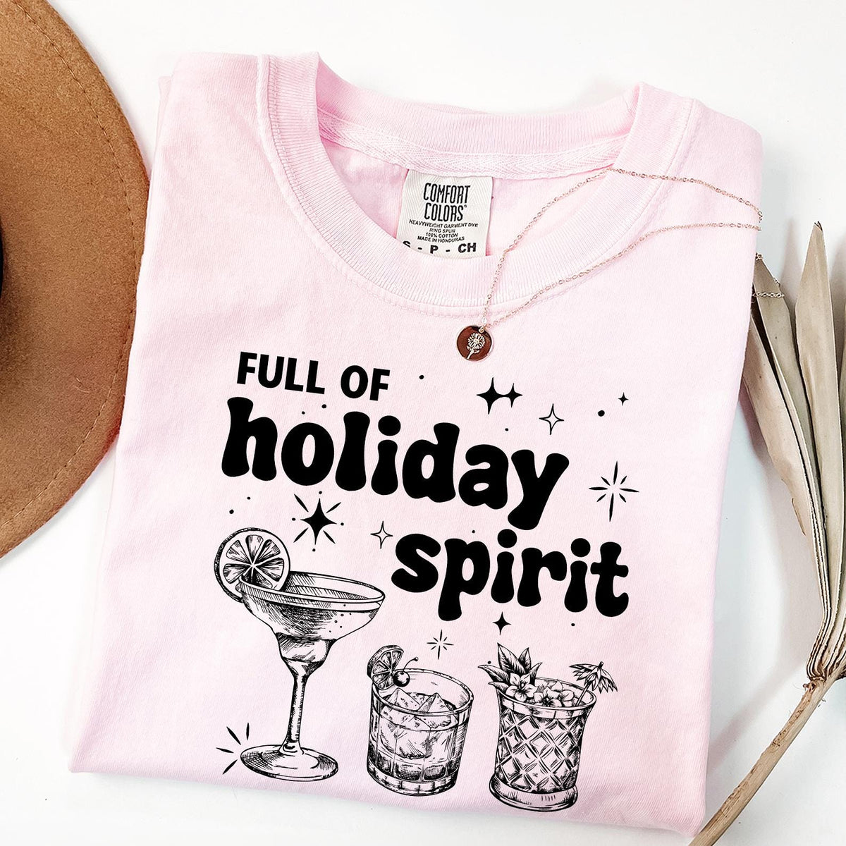 Christmas Comfort Colors® Shirt, Full Of Holiday Spirit Drink Tshirt, Christmas Wine Shirt Gift, Cute Margarita Xmas Merry Alcohol Drink Tee