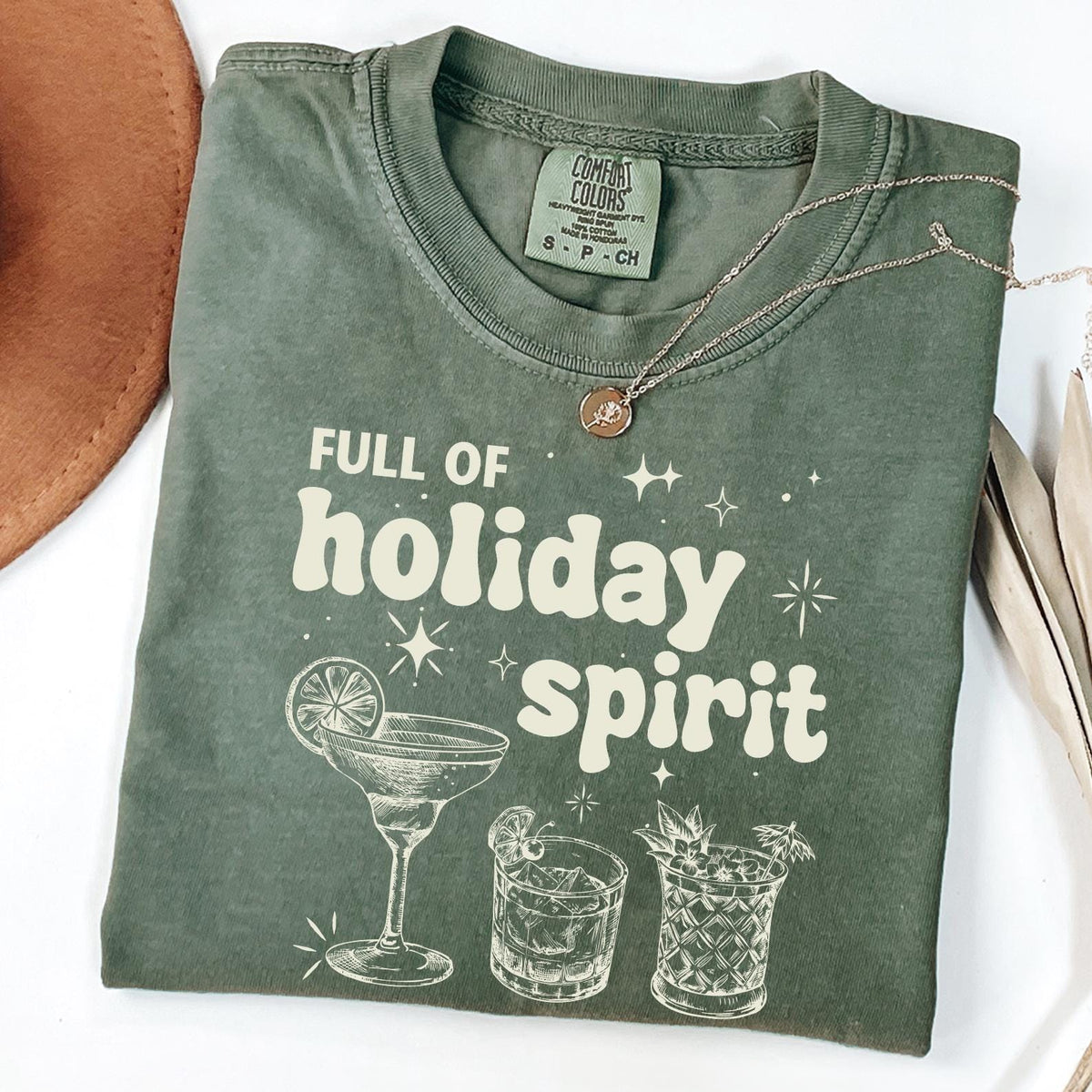 Christmas Comfort Colors® Shirt, Full Of Holiday Spirit Drink Tshirt, Christmas Wine Shirt Gift, Cute Margarita Xmas Merry Alcohol Drink Tee