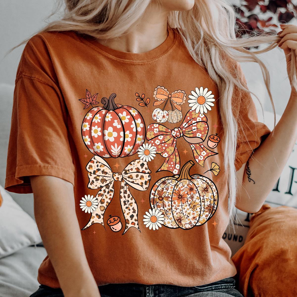 Comfort Colors® Floral Pumpkin Shirt, Floral Coquette Shirt, Fall Pumpkin Shirt, Autumn Shirt, Fall Girly Shirt, Thanksgiving,Tis the season