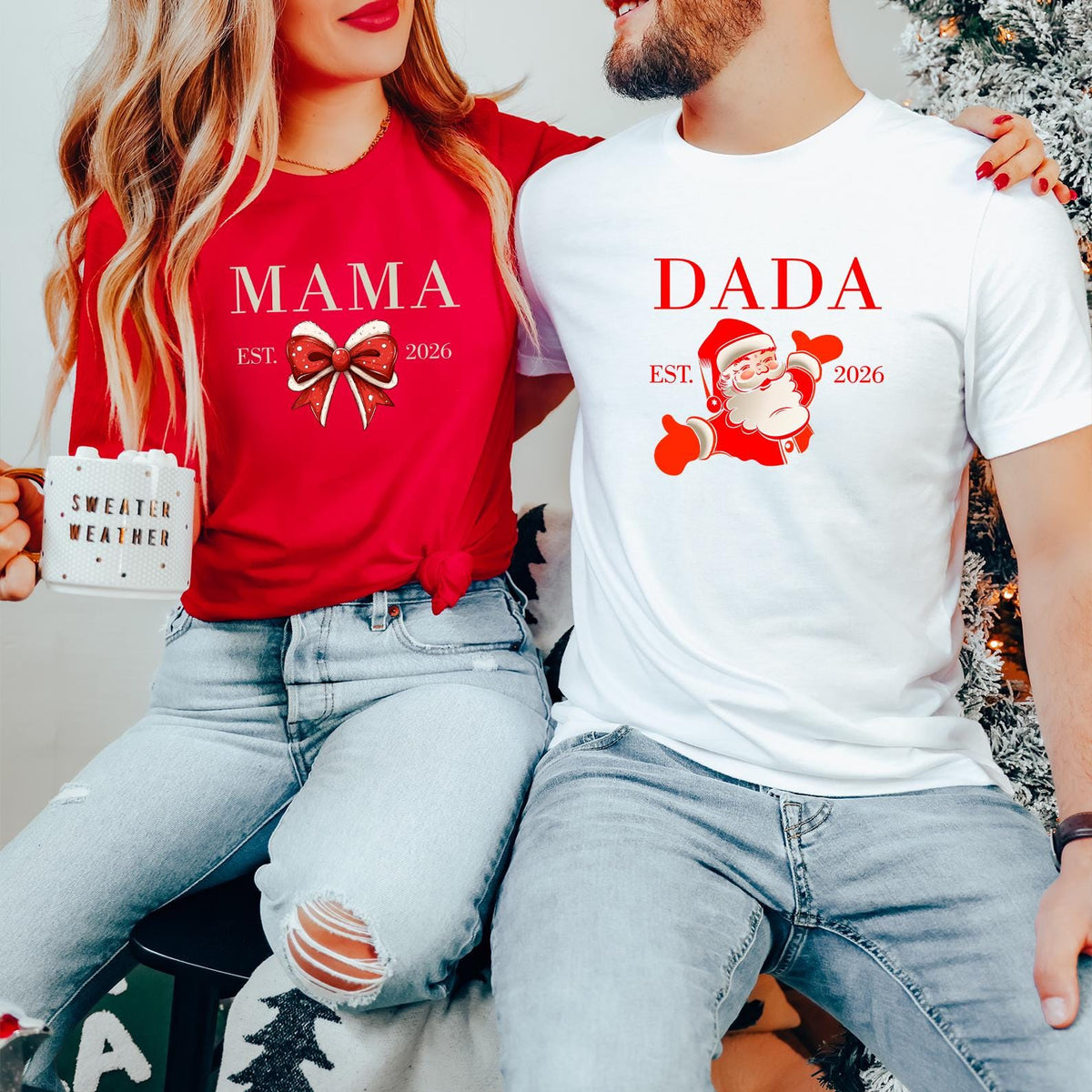 Christmas First Birthday T-Shirts For Family, Santa 1st Birthday Party Outfit, Mama Dada Shirts, Custom Tee, Matching Couple Gift, Xmas Gift