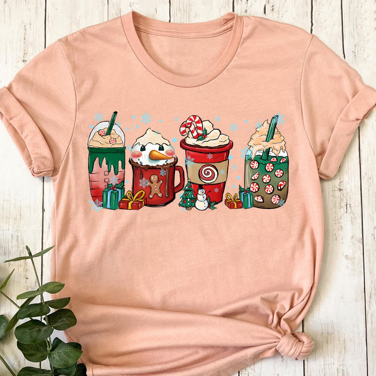 Christmas Coffee Shirt, Peppermint Iced Latte Snowmen Sweets Snow Cozy Winter Women Shirt, Christmas Latte Tees, Coffee Lover Christmas Tees