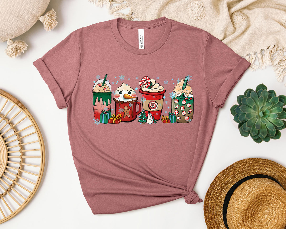 Christmas Coffee Shirt, Peppermint Iced Latte Snowmen Sweets Snow Cozy Winter Women Shirt, Christmas Latte Tees, Coffee Lover Christmas Tees