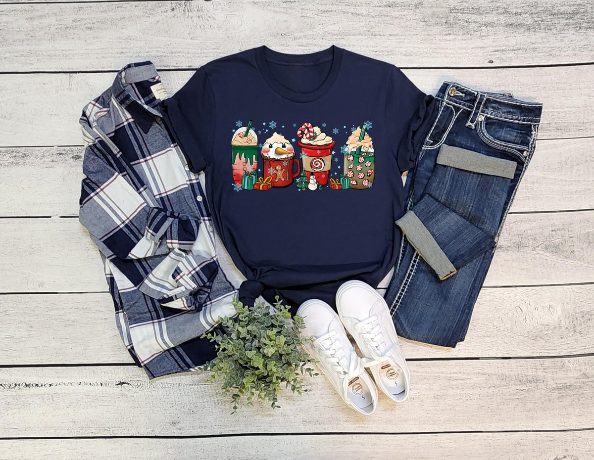 Christmas Coffee Shirt, Peppermint Iced Latte Snowmen Sweets Snow Cozy Winter Women Shirt, Christmas Latte Tees, Coffee Lover Christmas Tees