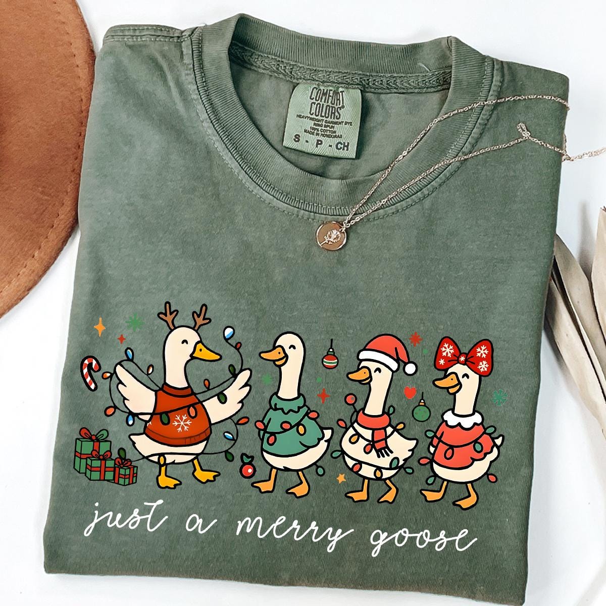 Christmas Comfort Colors® Goose Shirt, Funny Holiday Santa Lights Tee, Festive Jolly Goose Tee, Just A Merry Goose Tee, Merry Christmas Tees