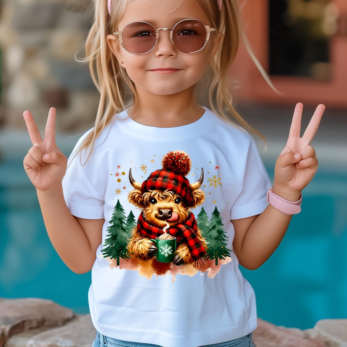 Cute Highland Cow Christmas Tree Shirt, Hot Cocoa Cozy Winter Fluffy Cow Xmas Holiday Shirts, Trendy Highland Cow Xmas Sweatshirt, Funny Cow