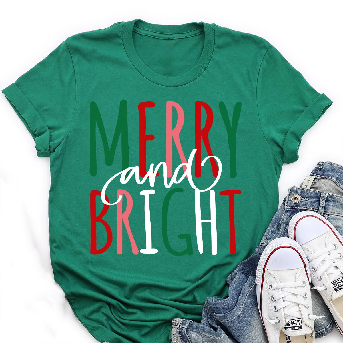 Merry and Bright Christmas Tee, Women's Christmas Shirt, Christmas Gifts, Long Sleeve Shirt, Cute Xmas Gift for Her, Christmas Shirt for Her
