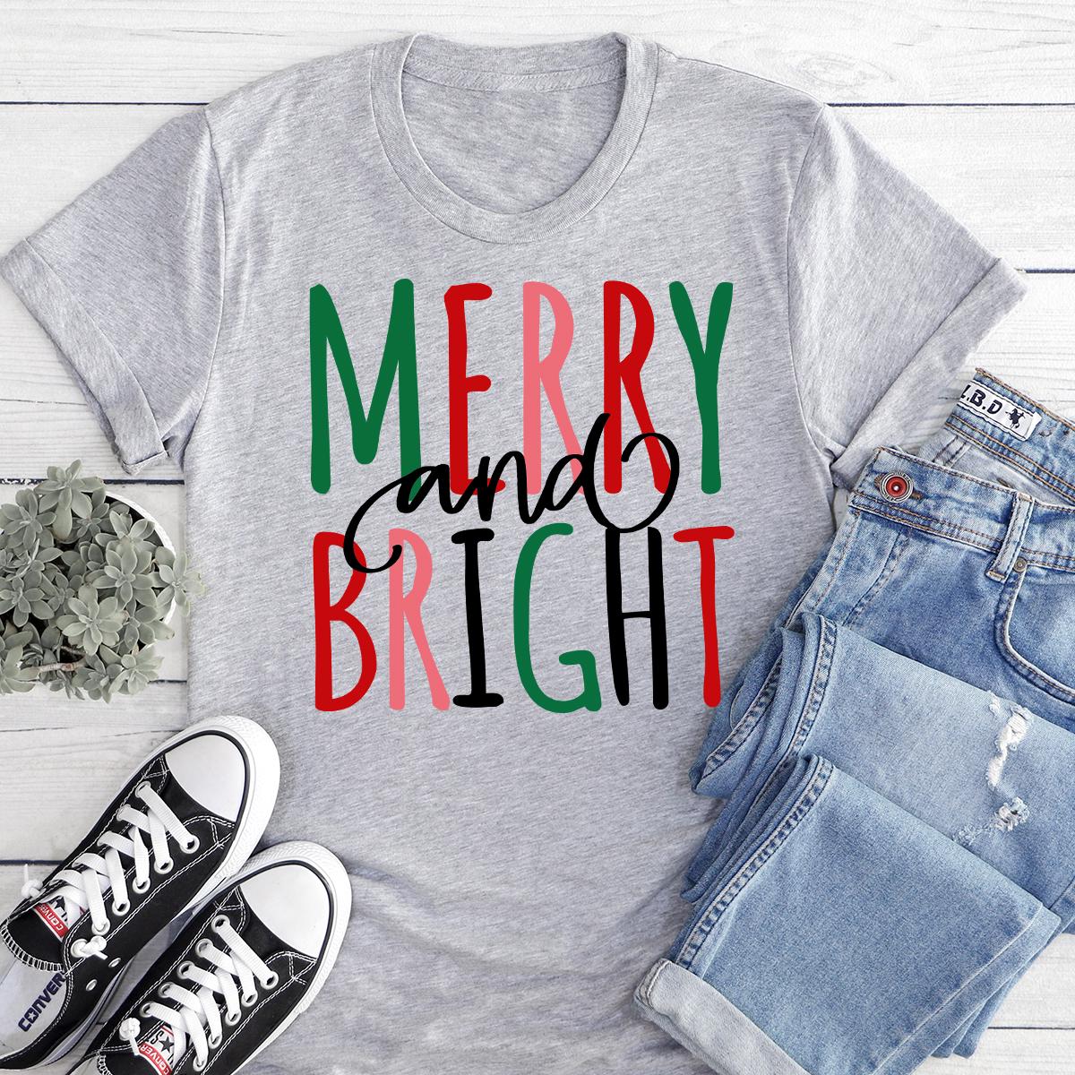 Merry and Bright Christmas Tee, Women's Christmas Shirt, Christmas Gifts, Long Sleeve Shirt, Cute Xmas Gift for Her, Christmas Shirt for Her