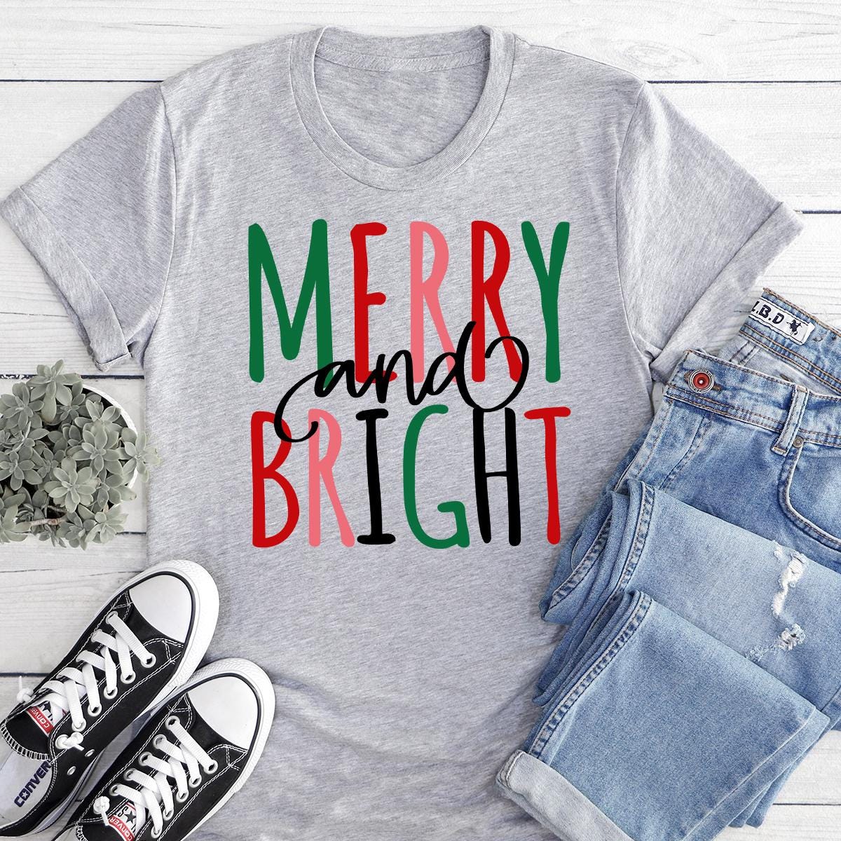 Merry and Bright Christmas Tee, Women's Christmas Shirt, Christmas Gifts, Long Sleeve Shirt, Cute Xmas Gift for Her, Christmas Shirt for Her