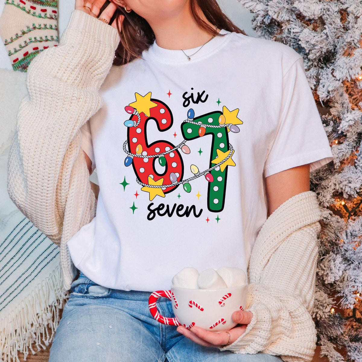 Six Seven Christmas Shirt, Viral 6 7 Meme Tee, Funny Xmas Graphic T-Shirt, Social Media Humor Holiday Shirt, Viral Funny 6 7 Christmas Shirt