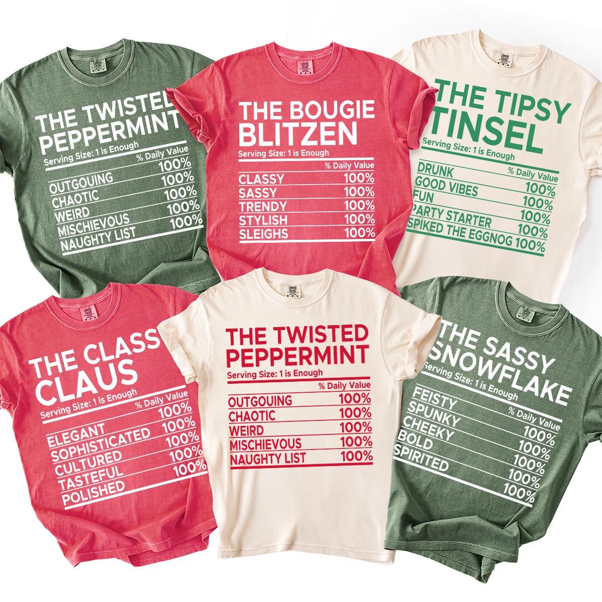 Funny Family Christmas Shirts, Group Matching Christmas Nutrition Facts Label T-shirt, Custom Family Holiday Party Tee 2025, Comfort Colors®