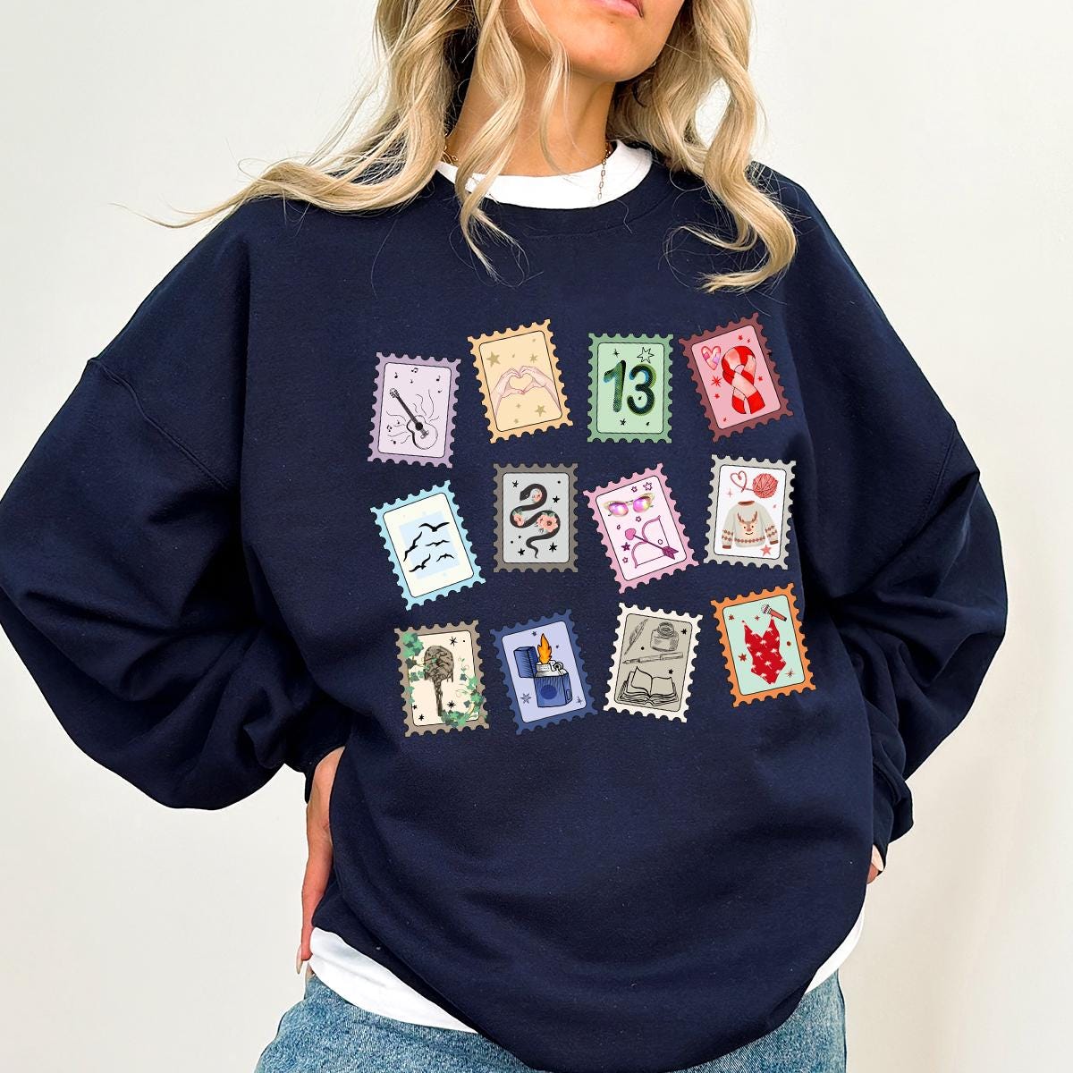 Music Stamps Sweatshirt, Crewneck Sweatshirt, Cute Album Symbols Sweatshirt, Music Fan Gift, Daughter gift idea Shirts, Christmas Sweatshirt