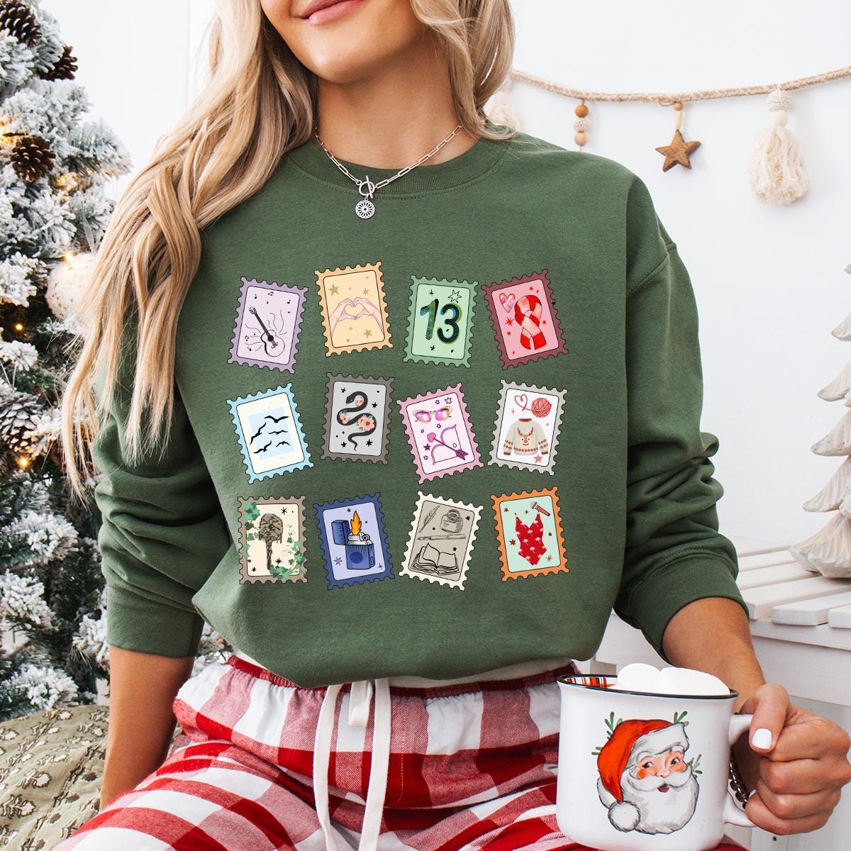 Music Stamps Sweatshirt, Crewneck Sweatshirt, Cute Album Symbols Sweatshirt, Music Fan Gift, Daughter gift idea Shirts, Christmas Sweatshirt