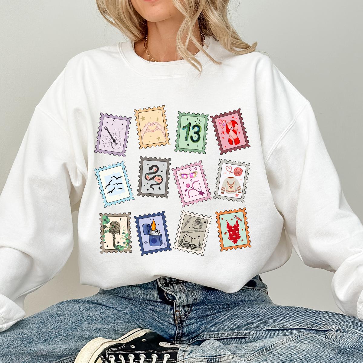 Music Stamps Sweatshirt, Crewneck Sweatshirt, Cute Album Symbols Sweatshirt, Music Fan Gift, Daughter gift idea Shirts, Christmas Sweatshirt