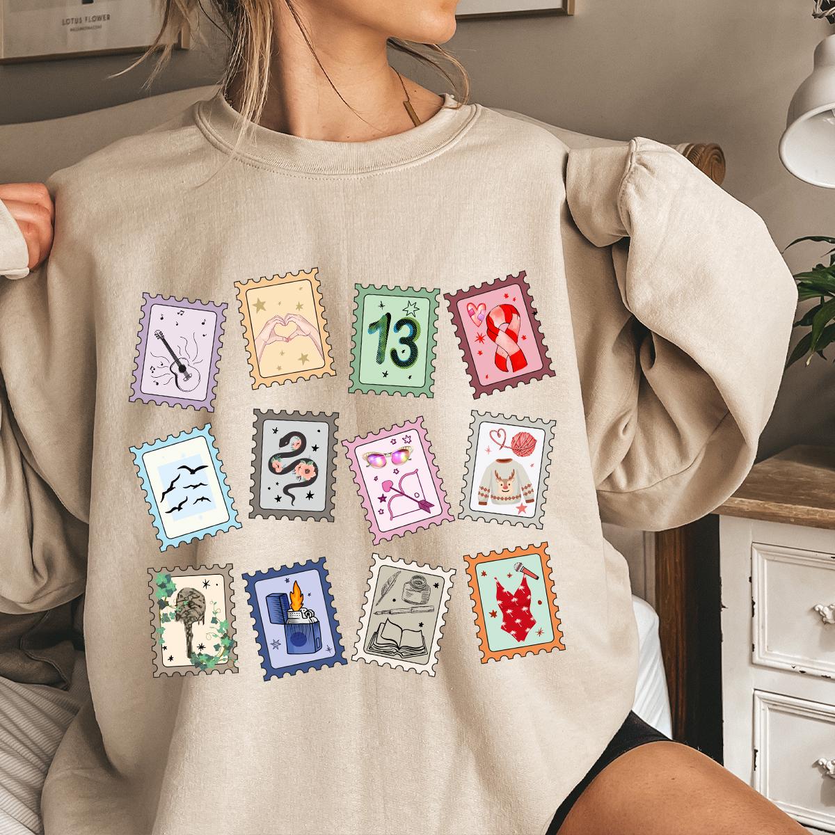 Music Stamps Sweatshirt, Crewneck Sweatshirt, Cute Album Symbols Sweatshirt, Music Fan Gift, Daughter gift idea Shirts, Christmas Sweatshirt