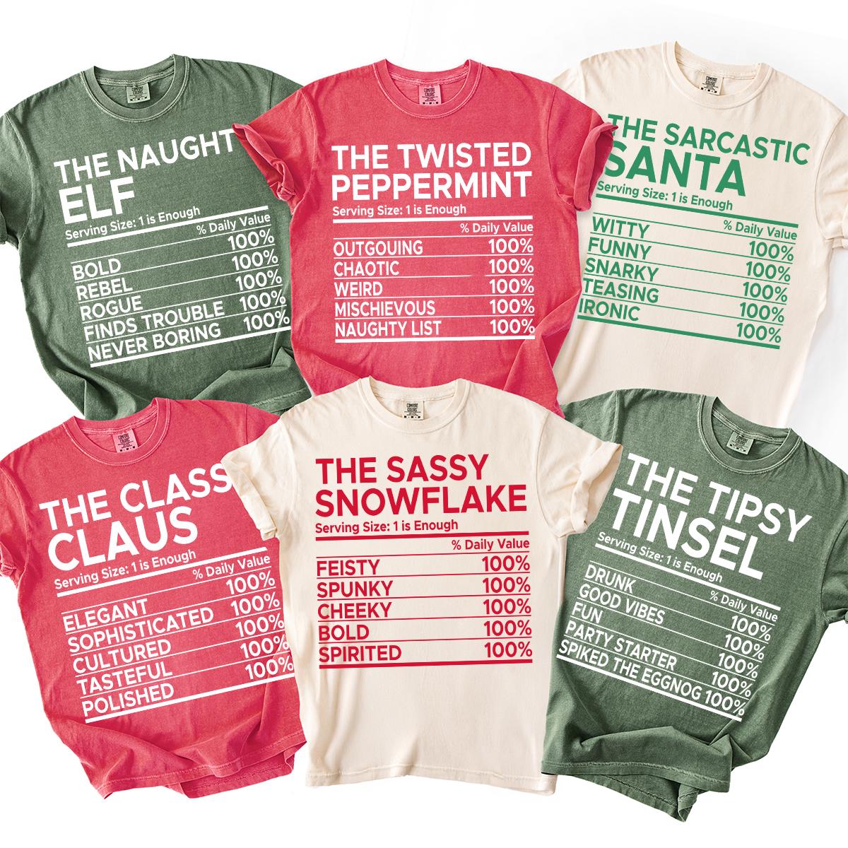 Funny Family Christmas Shirts, Group Matching Christmas Nutrition Facts Label T-shirt, Custom Family Holiday Party Tee 2025, Comfort Colors®