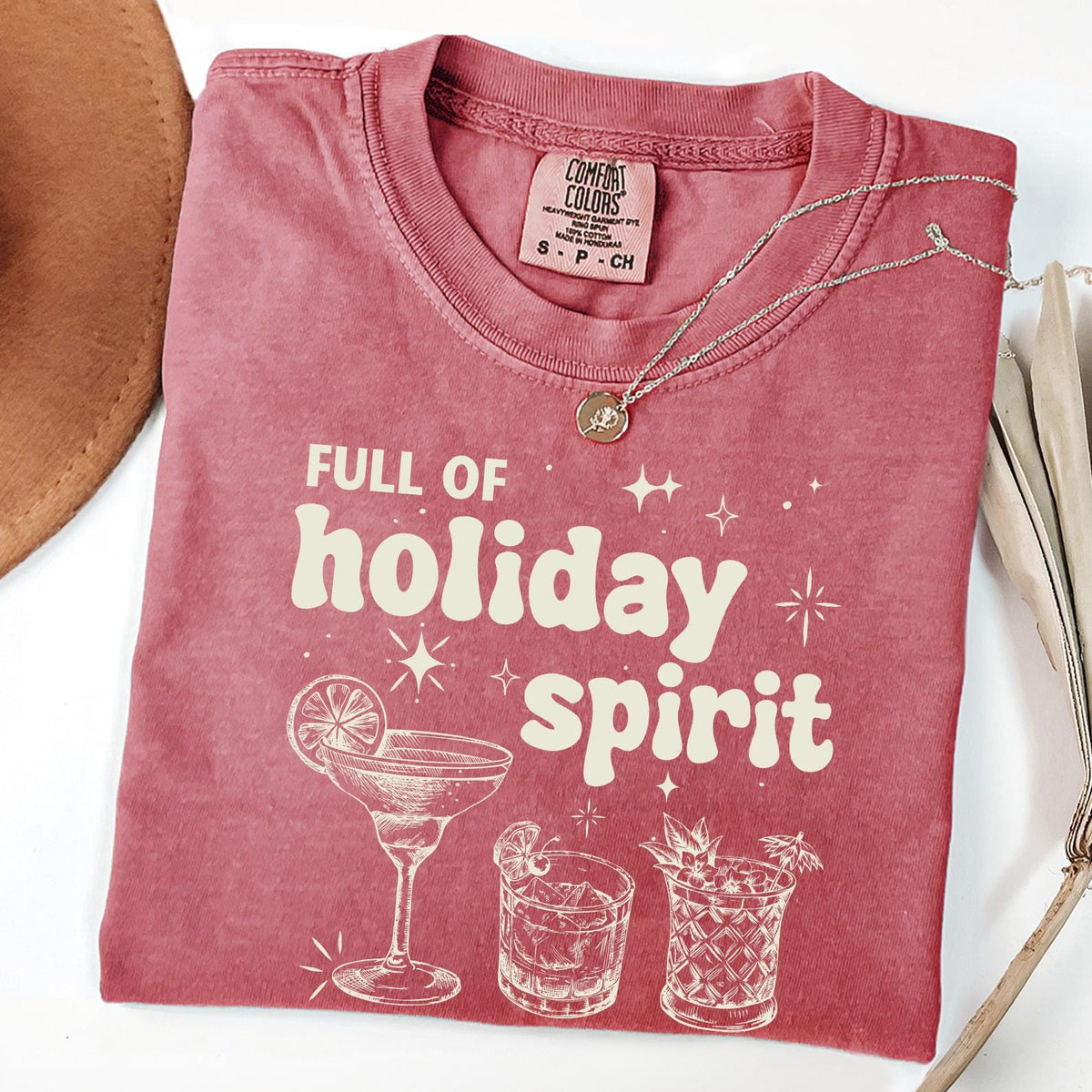Christmas Comfort Colors® Shirt, Full Of Holiday Spirit Drink Tshirt, Christmas Wine Shirt Gift, Cute Margarita Xmas Merry Alcohol Drink Tee