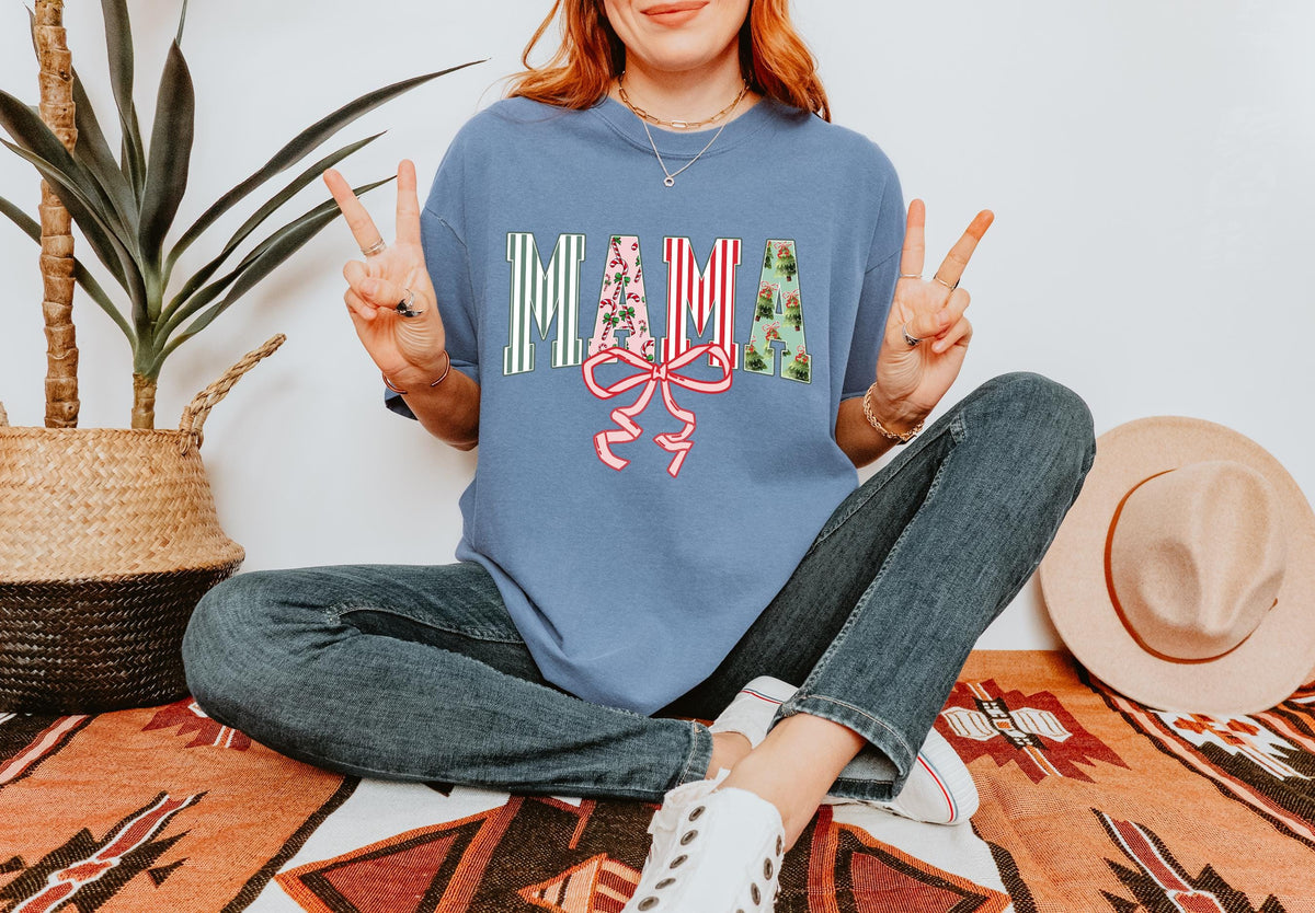 Comfort Colors® Christmas Mama Shirt, Retro Mom Shirt, Xmas Christmas Tee Holiday New Mom Gift Pregnancy Announcement,Christmas Gift for Mom