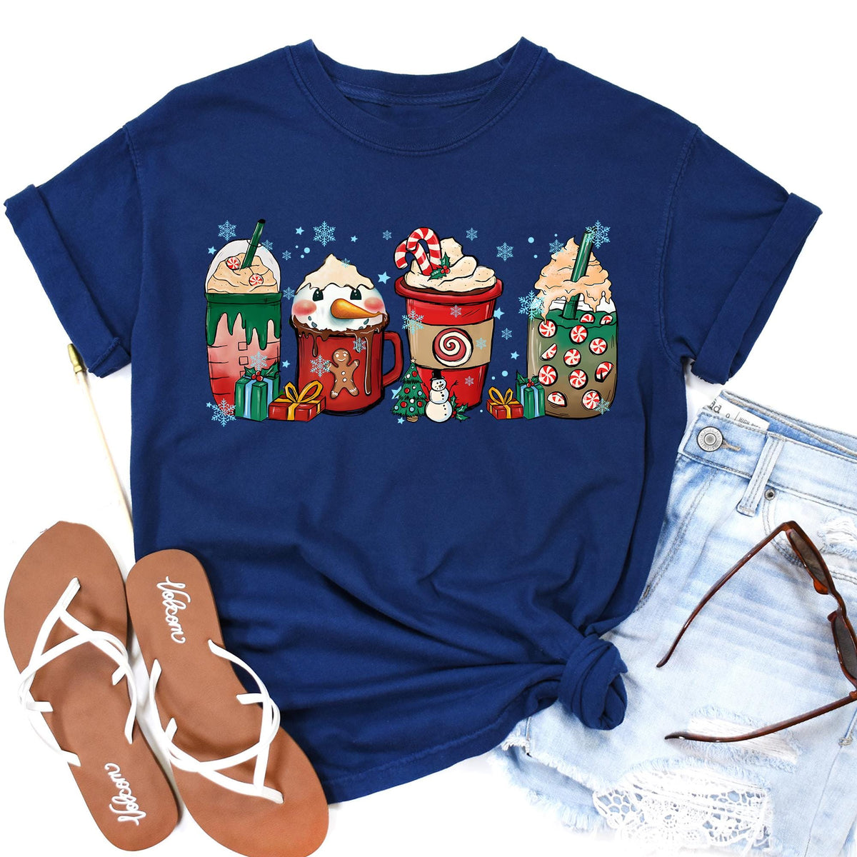 Christmas Coffee Shirt, Peppermint Iced Latte Snowmen Sweets Snow Cozy Winter Women Shirt, Christmas Latte Tees, Coffee Lover Christmas Tees