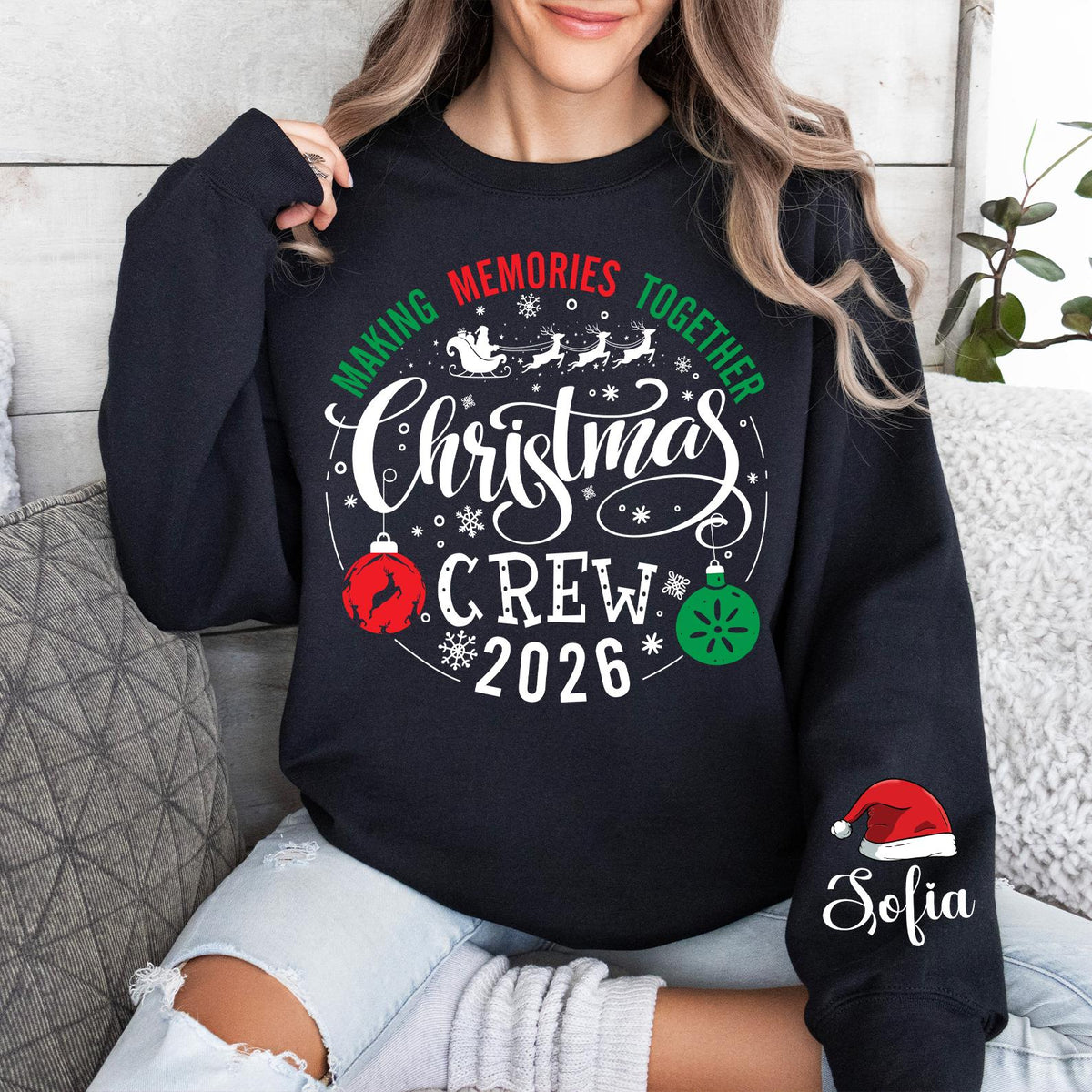 Custom Christmas Crew Sweatshirt- Matching Family Holiday T-shirt, Xmas Pajamas Top, Toddler Sweater, Custom Family Name, Matching Christmas