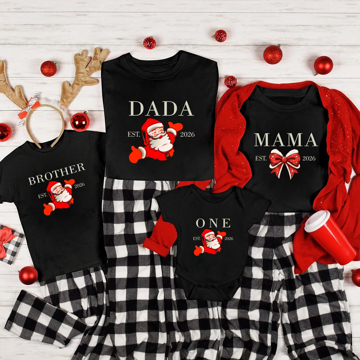 Christmas First Birthday T-Shirts For Family, Santa 1st Birthday Party Outfit, Mama Dada Shirts, Custom Tee, Matching Couple Gift, Xmas Gift
