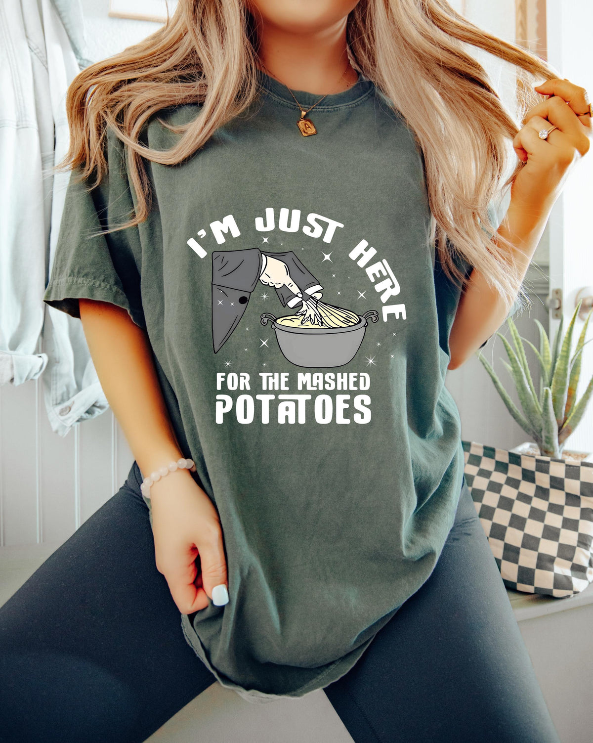 Funny Thanksgiving Comfort Colors® Shirt, I’m Just Here for the Mashed Potatoes, Thanksgiving Dinner Tee, Friendsgiving Tee,Fall Humor Shirt