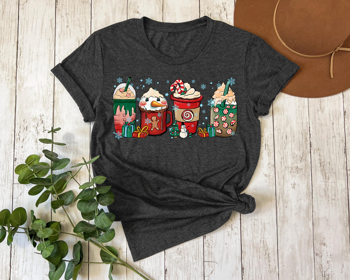 Christmas Coffee Shirt, Peppermint Iced Latte Snowmen Sweets Snow Cozy Winter Women Shirt, Christmas Latte Tees, Coffee Lover Christmas Tees