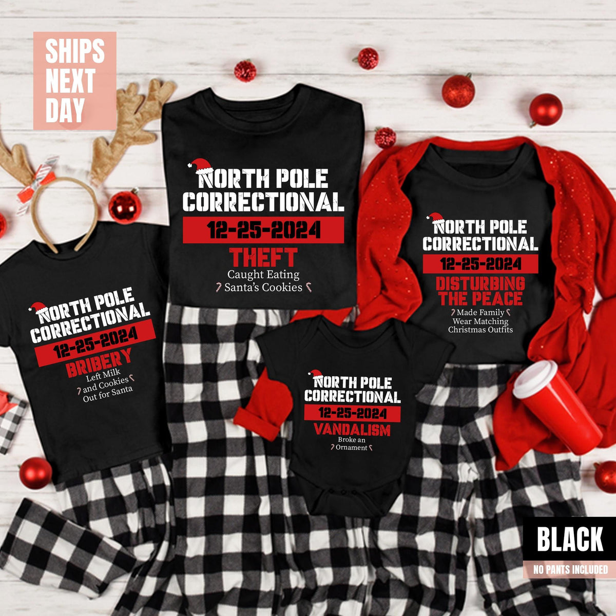 North Pole Correctional, Funny Group Christmas T-shirts, Xmas Festive Mom Dad Kids T-shirt