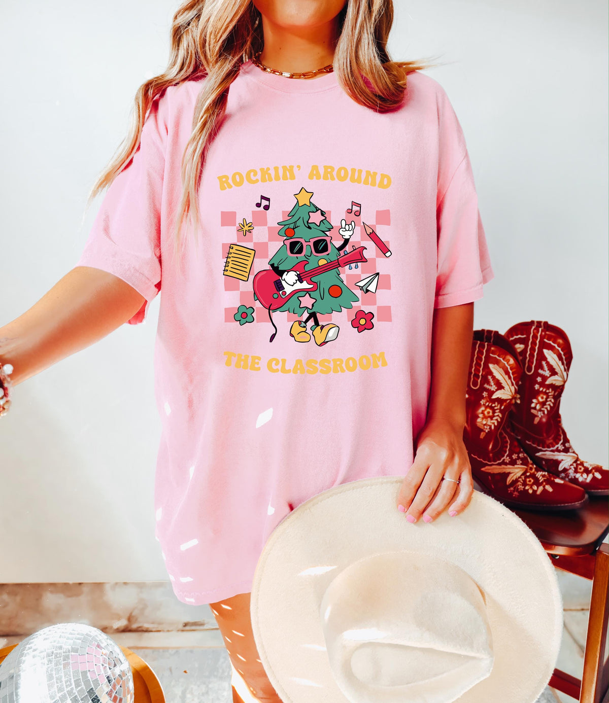 Comfort Colors® Rockin Around the Classroom Christmas Teacher Shirt, Teacher Christmas Shirt, Holiday Teacher T-shirt, Winter Teacher Shirts