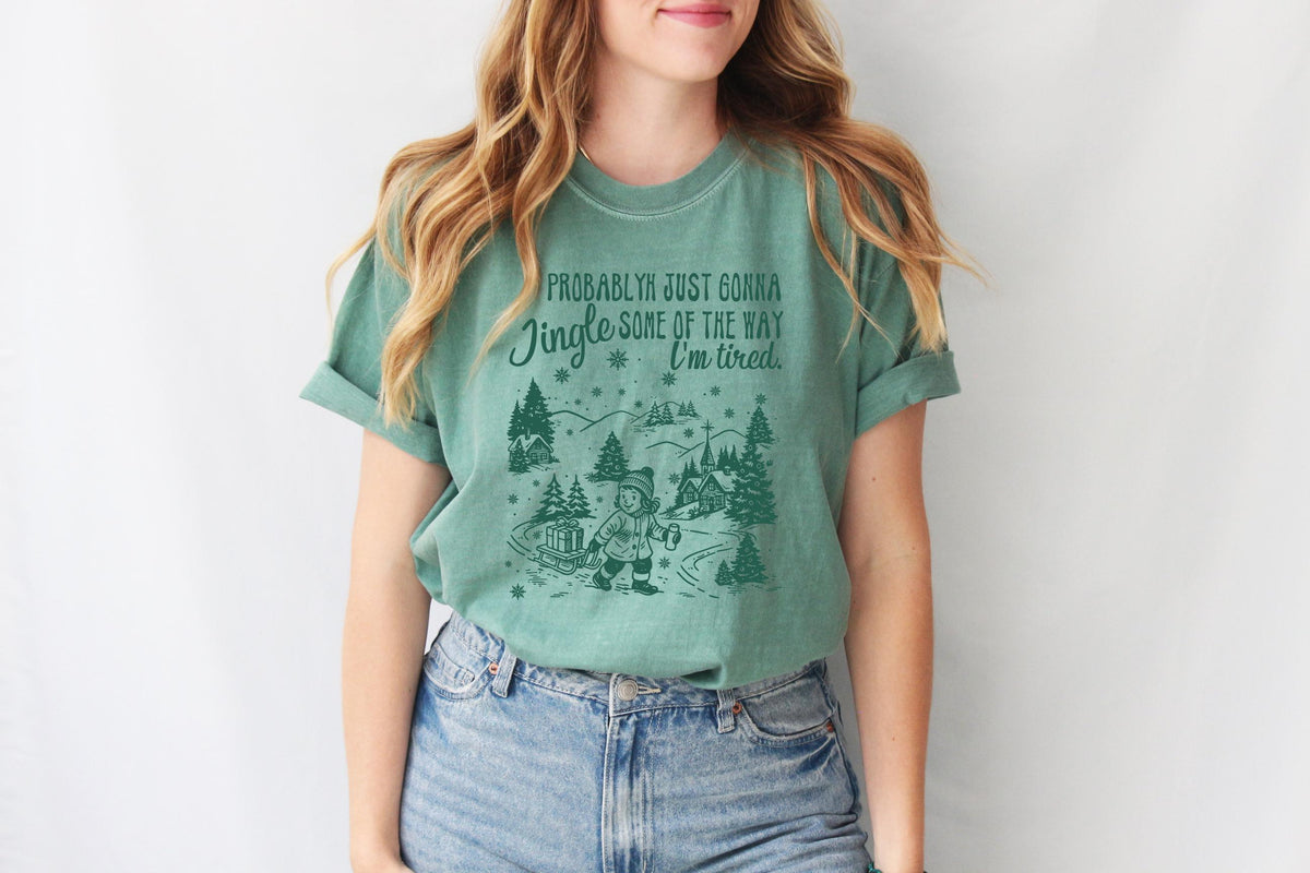 Funny Christmas Shirt, Comfort Colors® Probably Just Gonna Jingle Tired Tee, Cute Christmas Gift for Women Coworker Gift, Holiday Saying Tee